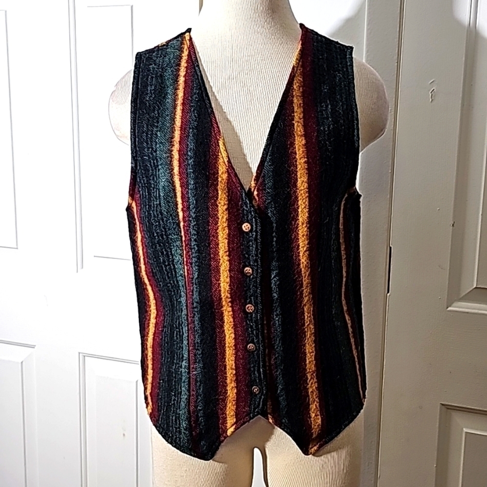 RUE,‎ wool vest. Y2K. Wooden buttons. Striped colerfull. Size medium. Very nice